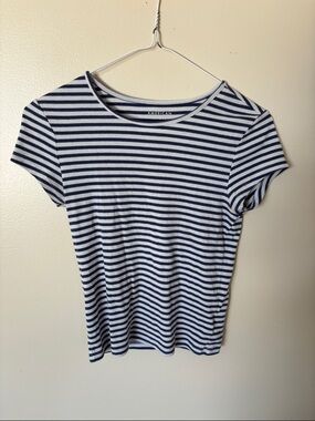American Eagle Outfitters Navy and White Striped Short Sleeve Tee